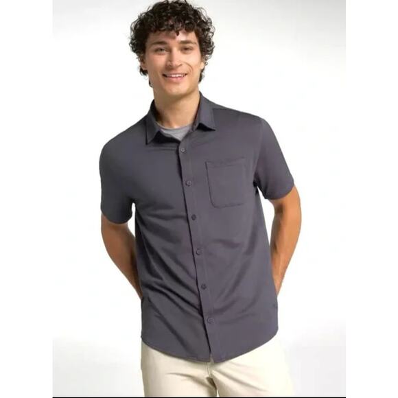 VRST Men's Medium Graphic Charcoal Refined Knit Button Down Shirt Preppy I12-12 - Picture 1 of 10